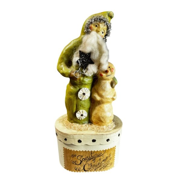 Rare Nicole Sayre Paper Mache Santa With Snowman Box Midwest Of Cannon Falls 13" - Picture 2 of 10